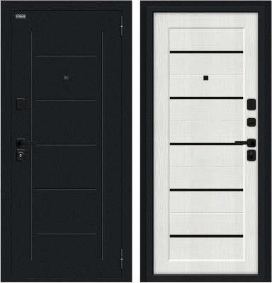 Дверь Браво Борн/SBlack Букле черное/Bianco Melinga